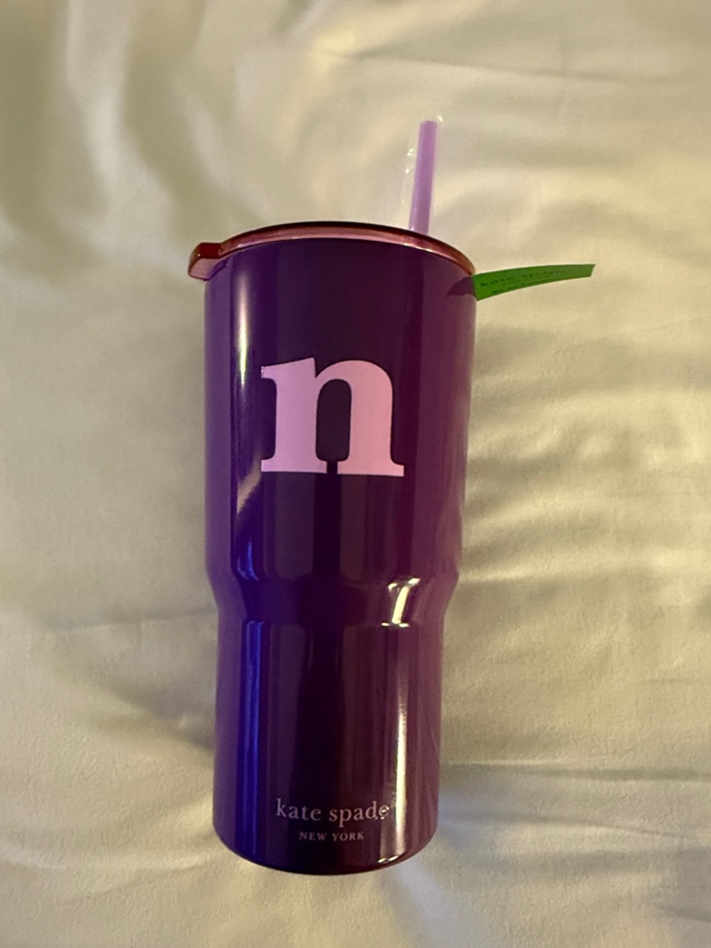 kate spade Purple Travel Tumbler with Pink Monogram